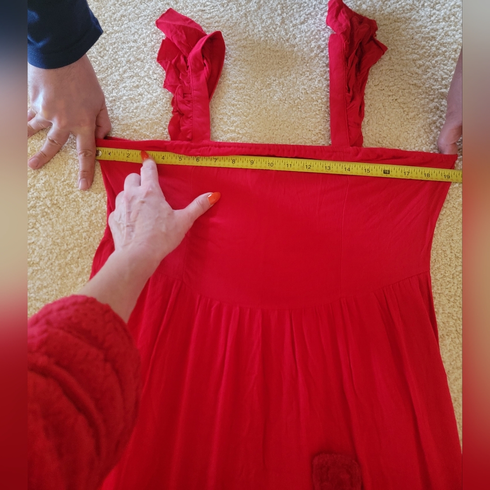 Solid Red Ruffle Hem Long Dress - Picture 8 of 9
